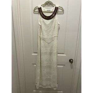 Sandra Darren Maxi Dress See Measurements Off White Beaded Neck Line Lace Lined